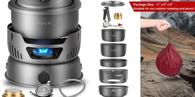 Lightweight 11-Piece Camping Cookware Set with Alcohol & Gas Stoves