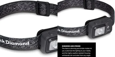 Astro 300 LED Headlamp: Dimmable, IPX4 waterproof, for outdoor activities.

