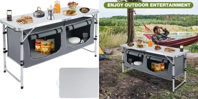 Portable Folding Camp Table: Lightweight, Adjustable, with Storage
