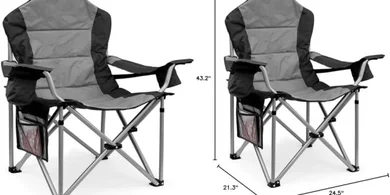 Camping Chairs, High Back Folding Camping Chairs with Lumbar Support, Heavy Duty Camping Chairs with Cooler Pouch, Lawn Chairs with Armrest Rest Support to 400LBS