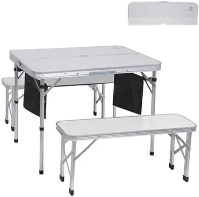 Folding Picnic Table with Benches, Umbrella Hole & Storage