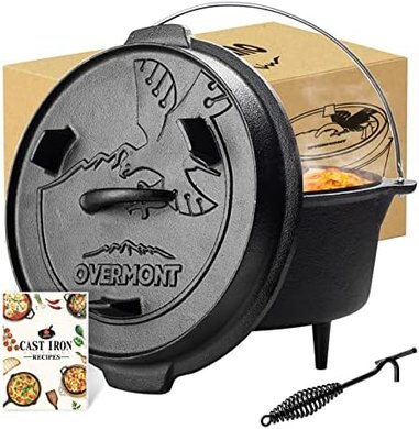 Overmont 6QT Pre-Seasoned Cast Iron Dutch Oven & Skillet