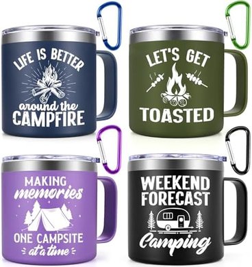 Insulated Stainless Steel Camping Mugs Gift Set (4-pack)
