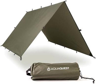 AquaQuest Defender: Heavy-duty waterproof tarp shelter for camping & hiking.
