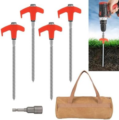 Heavy-duty galvanized steel tent stakes (8-pack) with driver & bag