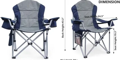 Oversized Folding Camping Chairs with Lumbar Support & Cup Holder (400 lbs)