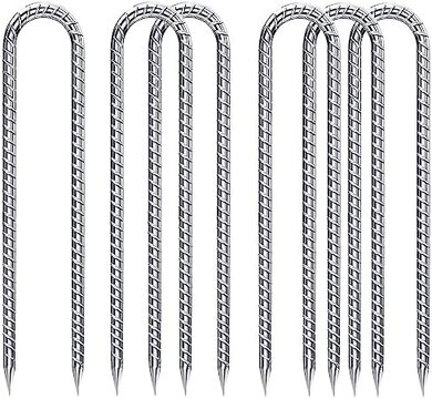 Heavy-Duty Galvanized U-Hook Rebar Stakes (6-pack) for Trampolines & Landscaping