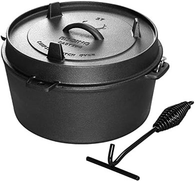 6-Quart Pre-Seasoned Cast Iron Camping Dutch Oven with Tripod