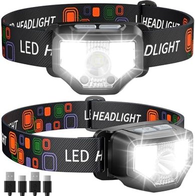Rechargeable LED Headlamps (2-pack), 1200 lumens, motion sensor, waterproof.
