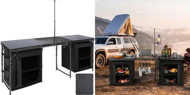 REDCAMP Portable Camping Kitchen Table with Organizer