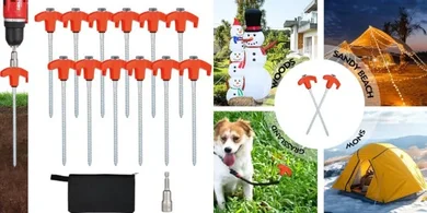 Heavy-Duty Orange Screw-In Tent Stakes (12 Pack, 8-inch)