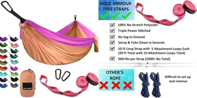 Gold Armour Camping Hammock (Peach & Pink)