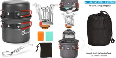 Odoland Camping Cookware Set: Pot, Stove, Spork, Carry Bag