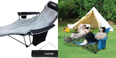 Reclining Camping Chair with Cooler & Footrest