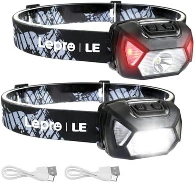 Rechargeable LED Headlamp: 6 Modes, IPX4 Waterproof, Adjustable Headband
