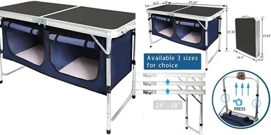 CampLand Adjustable Folding Table with Storage: Perfect for BBQs & Camping