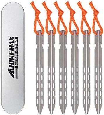 Ultralight Titanium V-Shaped Tent Stakes with Reflective Cords (6-pack)