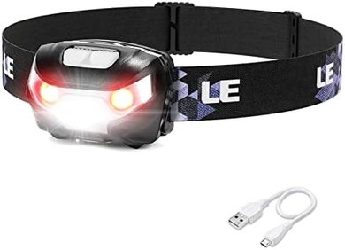Lepro Rechargeable LED Headlamp: 5 Modes, IPX4 Waterproof, Red Light