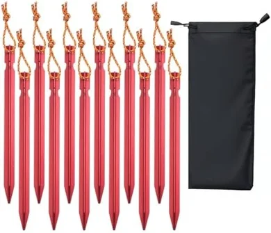 Ultralight Aluminum Tent Stakes with Reflective Ropes (12-pack)