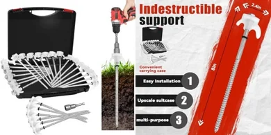 Heavy-duty 8" screw-in tent stakes (20-pack) with storage box