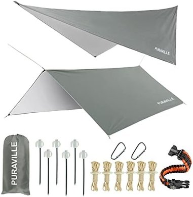 Puraville Lightweight Camping Tarp: Waterproof, Portable Hammock/Tent Rainfly (12x10 ft)