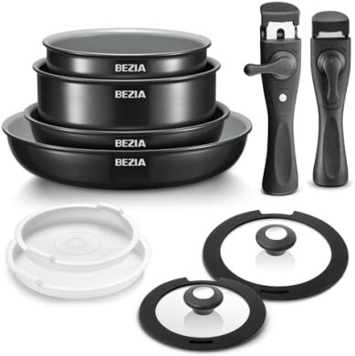 Beznia 10-Piece Ceramic Induction Cookware Set with Removable Handles
