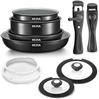 Beznia 10-Piece Ceramic Induction Cookware Set with Removable Handles