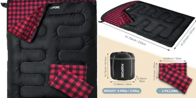 XXL Double Flannel Sleeping Bag for Two (with Pillows)
