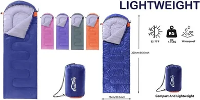 Lightweight, Waterproof 3-Season Camping Sleeping Bag (Adults & Kids)
