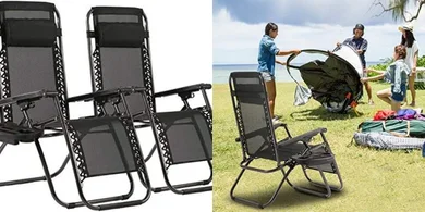 Zero Gravity Lounge Chairs: Pair with Pillows & Cup Holders