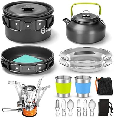 Odoland 16-Piece Camping Cookware Set with Stove & Utensils
