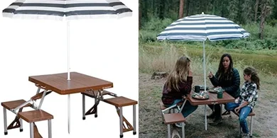 Brown Stansport Picnic Table with Umbrella
