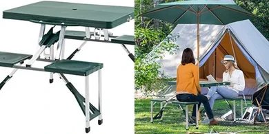 Outsunny 4-Seat Folding Picnic Table with Umbrella Hole
