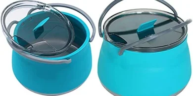 Folding Silicone Camping Saucepan with Lid (Blue)
