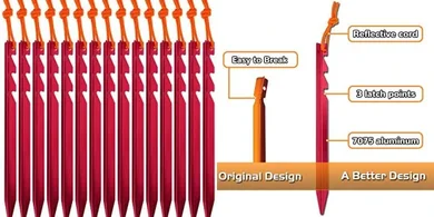 Ultralight Tri-Beam Aluminum Tent Stakes (15-pack) with Reflective Rope