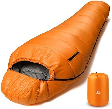 Bessport Mummy Sleeping Bag: 3-4 season, warm, washable, -15° to 45°F.
