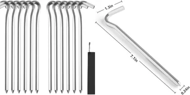 GuoluvSoo Aluminum Tent Stakes with Hooks: 7" Hexagon, 12-Pack
